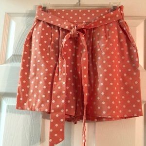 Coral Polka Dot Shorts with Tie Belt NWOT